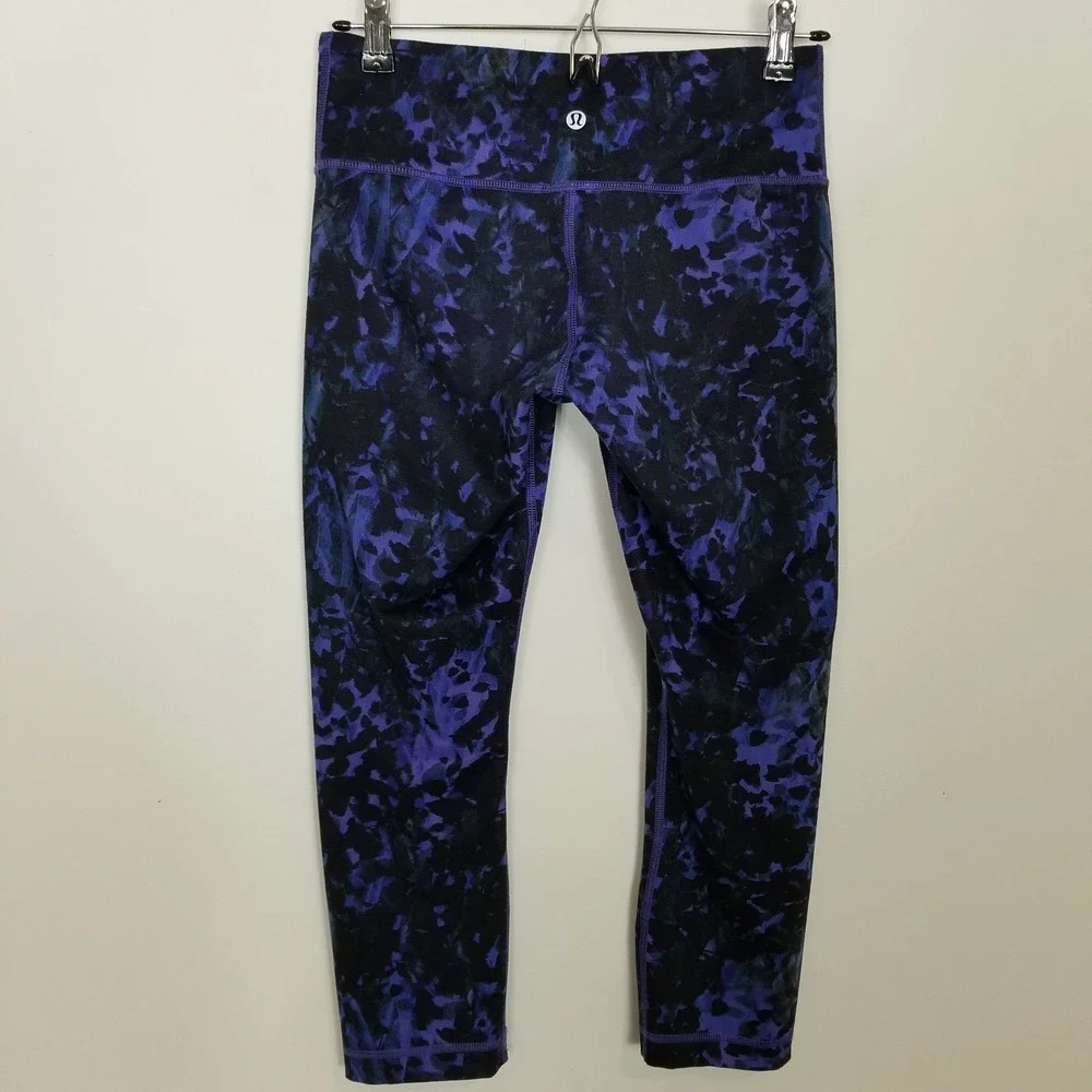Lululemon Wunder Under Crop Leggings Floral Sport Backdrop Iris Flower Women 6‎
